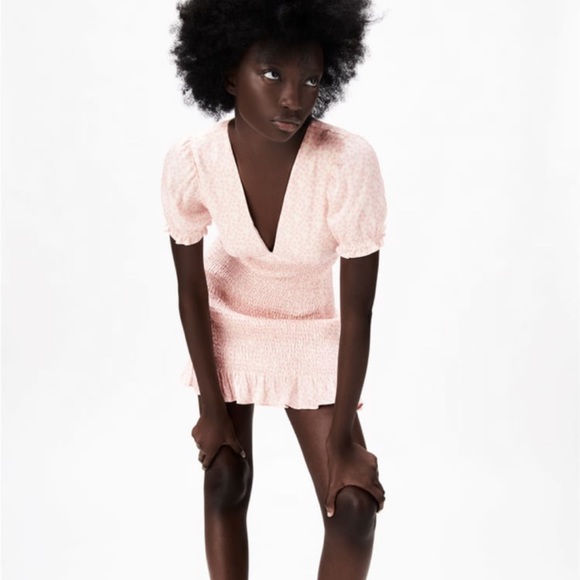 Zara Pink Textured Printed Dress NWOT - Picture 3 of 6